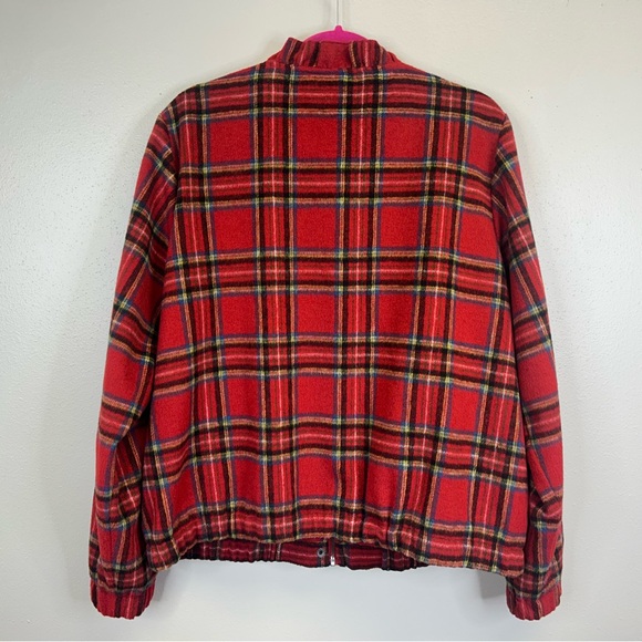 Christopher & Banks Red Plaid Bomber Jacket Womens L Preppy Classic Holiday - Picture 9 of 12